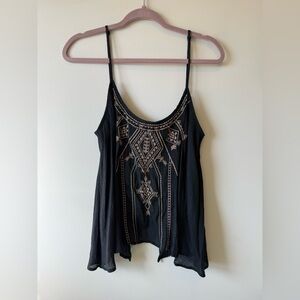 Black Embroidered Sheer Open Back Women's Top